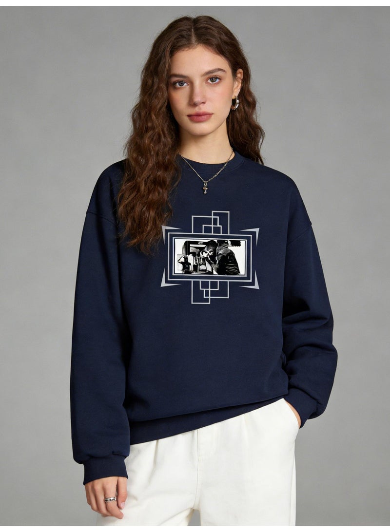 retro photo graphic T-neck sweatshirt | Unisex oversized pullover, retro casual and street style - Image 2